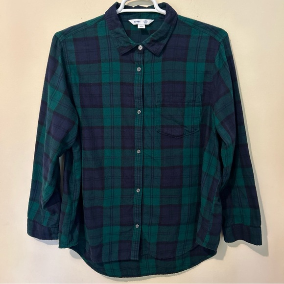 Old Navy Shirt Men’s XL Navy & Green Buffalo Check Plaid Long Sleeves - Picture 1 of 7
